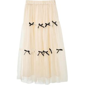 Verdusa Girl's Fairycore Bowknot Tulle Skirt Mesh Tiered Summer