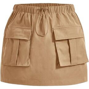 WDIRARA Girl's Elastic Waist Mini Cargo Skirts High Rise Short Skirt with Pockets