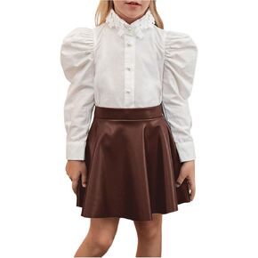 SHENHE Girl's Flowy Faux Leather Skirt Pleated High Waisted Cute Preppy Short Toddler Skirt