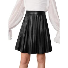 OYOANGLE Girl's PU Leather Pleated A Line Skirt Flared High Waisted Short Skirts