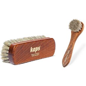 مجموعة Kaps من 2 فرش HorseHair | تلميع القضيب Dauber Brush وفرشاة التلميع | خشب حقيقي | لأحذية البضائع الجلدية أكياس المحافظ أرائك | مصنوع من هورس هاير الطبيعي للتلميع النهائي