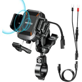 ImeStou دراجة نارية Wireless USB C Mount Phone Mount-Vibration ، مضاد للسرقة 1 "Ball Qi Phone Mob