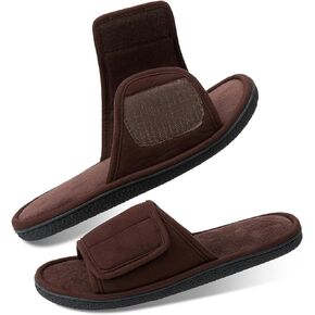 WALKFUN Men's Open Toe Slippers Adjustable Slip-on Memory Foam Indoor Slippers for Men Non Slip Outsole
