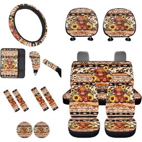 Lotusorchid Aztec Horse Print Print Cover Cover كامل مجموعة كاملة ملائمة للسيارات الخلفية الأمامية الأمامية واقي حزام مقعد المقعد غطاء عجلة القيادة لسيارة سيدان مركبة ، إكسسوارات السيارات المزخرفة