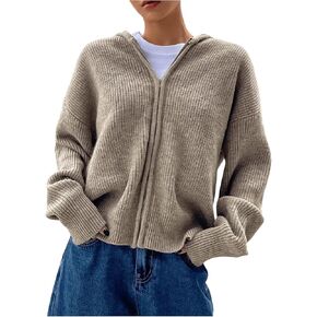 SOLY HUX Women's Zip Up Hooded Cardigan Sweater Knitted Drop Shoulder Fall Hoodies Outerwear