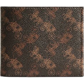 COACH Men's Double Billfold Wallet with Horse and Carriage Print, Truffle/Burnished Amber, One Size