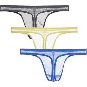 JNSHI Men's See Through Sexy Thongs Underwear Bulge Pouch Mesh G-string T-back Butt-Flaunting Bikini