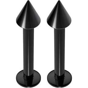 Evonix 2pc 14g Labret Studs Lip Ring Monroe Tragus Snake Spider Bites Forward Helix Cartilage Dahlia Conch Surgical Steel 4mm Spike Black - 10mm