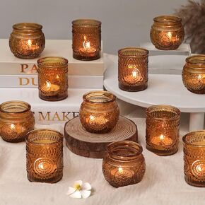 12 Pcs Clear Glass Votive Candle Holders, Vintage Candle Holder Bulk, Tealight Candle Holders for Table Centerpieces, Home, Bridal Shower, Birthday, Party Table Decor in Kuwait