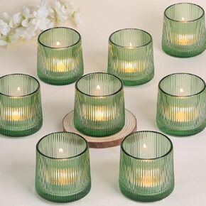 Blue Ribbed Tealight Votive Candle Holders Set of 10- Votive Candle Holders for Table Centerpiece, Tea Light Candle Holder Glass for Wedding and Home Decor, Blue Decor and Gifts