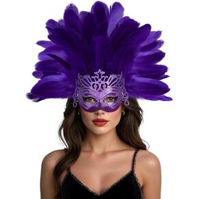 UQJE Venetian Feather Headpiece Mask for Women Luxury Feather Headwear Masquerade Mask for Halloween, Mardi Gras