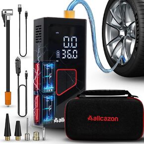 Tire Inflator Portable Air Compressor, 150PSI Portable Inflator For Car, Air Pump for Car Tires with Tire Pressure Gauge Tools, 6000mAh Smart Pump Tire Inflator for Car, Motorcycle & Bike