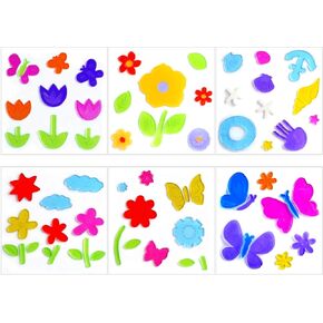 6 Sheets Window Clings Gel Window Sticker, Jelly Window Sticker for Children Kids, Holiday Decoration for Window Refrigerators Home, Gel Window Clings - Easy to Paste (Spring Clings)