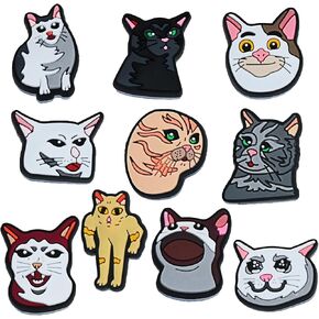 Cat Meme Charms 10 pcs Cute Shoe Decoration for Women, Men, Teens, and Kids, Clog Accessories Funny Animal Variety Pack