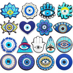 17PCS Evil Eye Croc Charms for Girls, Boys, Women & Men – Unique Blue Shoe Charms for Clogs, Party Favors & Sandal Accessories
