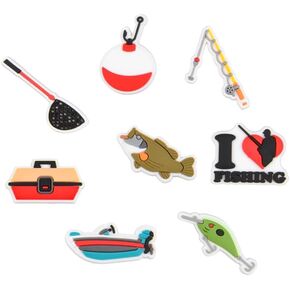 Cartoon Fishing And Hunting Shoes Charms For Decoration Outdoor Shoes Pins For Kids Tees Men Women Clog Accessories Party Gifts