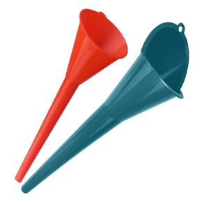 Plastic Long Neck Oil Funnels, for Filling Automotive Oil, Lubricants Engine Oils, Kerosene, Fuel, Diesel, Coolant & Other Liquids (1 Teal & 1 Red)