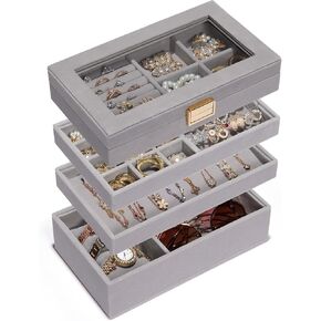 Homde Jewelry Tray Stackable Jewelry Box with Glass Lid, Removable Dividers for Vanity Table Gift Idea for Girls and Women (Black) in Saudi Arabia