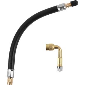 Tire Valve Extension, 8.54 Inch Valve Stem Extension Hose Flexible Valve Stem Extender with 90 Degree Brass Tire Valve Extension Adapter for Cars Motorcycles Bicycles RVs