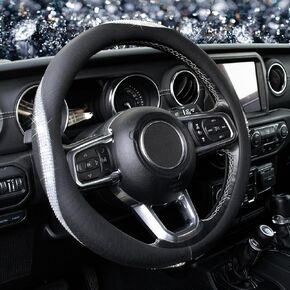 Kafeek Bling Diamond Teadering Wheel Cover Leather Leather Universal 15 Inter Wheel Wheel Protector Crystal Rhinestons Accessories ، treatable ، Anti-slip ، Black