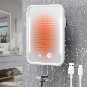 Gospire Heated Shower Mirror Fogless for Shaving with Light, 5000mAh Rechargeable Battery, Detachable Suction Cup and Razor Holder for Wall, NO-Drilling, Removable, Waterproof for Bathroom - Black