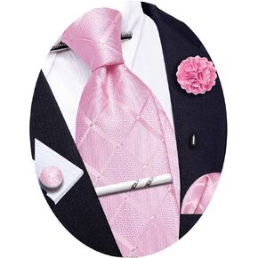 Barry.Wang Tie Sets Man Silk Solid Plaid Skinny Extra Long Necktie Collar Pin Pocket Square Cufflinks Business Wedding