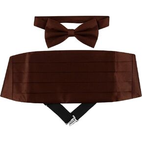 Vesuvio Napoli Silk Cumberbund Bowtie Solid Chocolate Brown Color Men Men's Cummerbund Bow Set