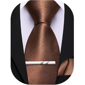 Barry.Wang Men's Solid Color Extra Long Tie and Pocket Square Tie Clip Set in Gift Box Satin Formal Necktie Wedding Gift