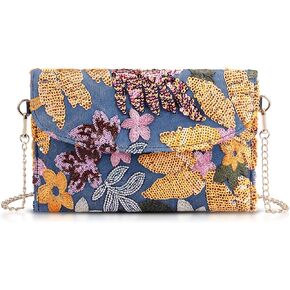 Clutch Purses for Women, Envelope Package, Sequin Embroidered Flowers Cowboys Bag, Bohemian Handmade Handbags