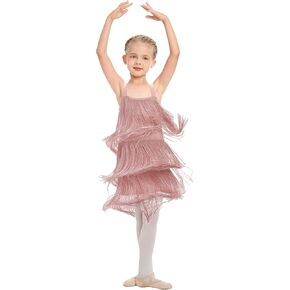 AFAVOM Toddler Girls Latin Dance Dress with Tassels, Fringe Cami, Salsa & Ballroom Style for Cha Cha & Rumba