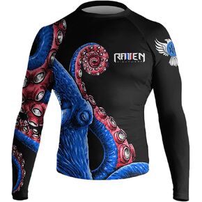 Raven Fightwear Men's Kraken Octopus BJJ Rash Guard MMA Red/White/Blue