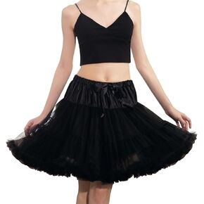 Women's Black Puffy Tutu Tulle Skirt Soft Elastic Petticoat Multi-layer skirt Short Fluffy Dance Tulle Skirt