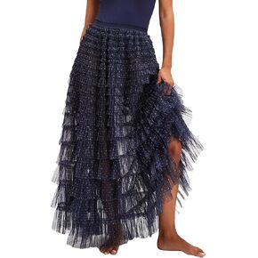 UAURORAO Women Tulle Slip Maxi Skirt Ruffle Pleated Lace Slip Skirt See Through Underskirt Layered Tutu Skirt Petticoat in Kuwait