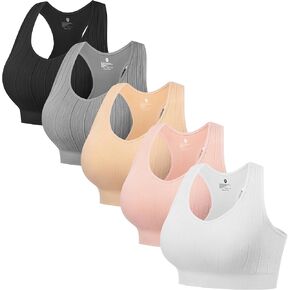 Hbselect 5 Pack Sport Bras للنساء ، صدرية اليوغا مريحة بسلاسة مع منصات قابلة للإزالة
