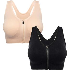 FLORATA Zip Front Sports Bra Post Surgery Bra Yoga Sports Bras for Women