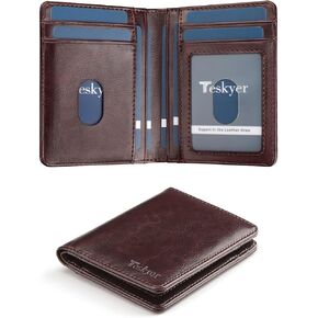 محفظة Teskyer Leather Bifold bifold للرجال مع صندوق الهدايا ، محفظة رافد صغيرة أنيقة ، W04E210 - أسود