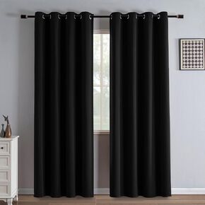 Black Blackout Curtains 84 Inch Length 2 Panels Set, Black Out Curtains for Bedroom 84 Inch Long, Grommet Energy Saving Room Darkening Drapes for Living Room Window(W52 x L84)