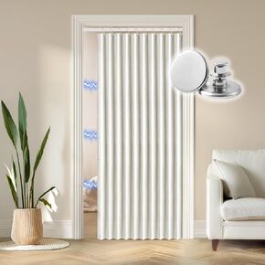 RINHARTEX Blackout Accordion Style Magnetic Door Curtain for Closet Pleated Folding Doorway Curtain Accordion Door Interior Room Divider Bedroom Bathroom Living Room(42x78,Cream White)
