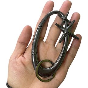 Cute Star Carabiner Keychain Y2K Cool Stainless Steel Heavy Duty Black Silver Starfish Carabiner Belt Loop Clip for Men Women Bag Purse Gift