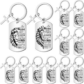 12 PCS Christian Keychsns Deetical Inspirationalshains أفضل الهدايا المسيحية للرجال الهدايا السائبة للآباء رجال كنيسة كنيسة في الجزء الأكبر مع آية الأسد والكتاب المقدس