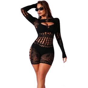 Fishnet Mesh Bodystockings Sexy lingerie for women See Through Bodysuit Stockings Rave Outfits Black, One Size