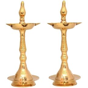 Brass Diya 10 Inch Kerala Samai Traditional Oil Lamp Deepak Lamp Kutthu vilakku Panchmahal Deepam for Pooja Mandir Diwali Indian Puja Wedding Return Gift Items Set of 2