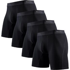 Men's Cotton Soft Boxer Briefs, Moisture Wicking & Breathable Underwear with Double Layer Pouch Support, 4 Pack