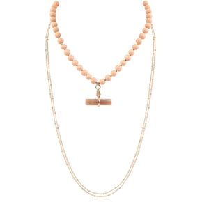 Riah Fashion Bohemian أصلية الحجر الطبيعي الحجر الخشب حبة القلادة - قلادة - السترة متعددة الطبقة ، التفاف الكريستال اللامع ، سلسلة طويلة ، قلادة