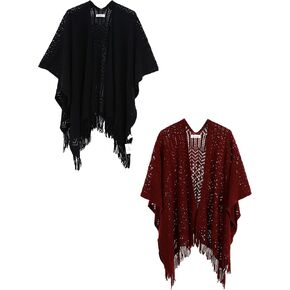 Knit Shawl Wrap for Women - Soul Young Ladies Fringe Knitted Poncho Blanket Cardigan Cape(2 PCS)