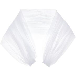 BENECREAT Detachable Tulle Shawl, 90cm/35 White Bridal Lace Sheer Shawl Dress Sheer Capes Cover Up Accessory for Wedding, Costume, Formal Party Prom