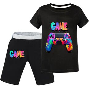 Boys' Gaming Fans Short Sleeve Clothes Set 100% Cotton Crewneck Tee 2-Piece Outfit T-Shirt And Pants Sizes 5-13 Years