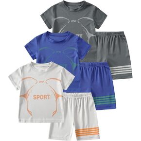 Boys' Active Shorts Set 6 Pieces T-Shirt and Quick Drying Shorts Summer Activewear Sets 4-12Y