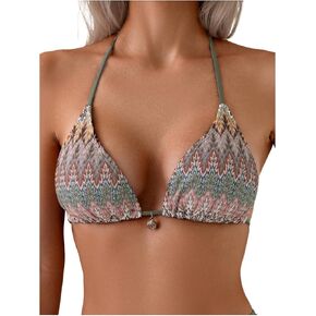 مثلث Gorglitter Triangle Halter Bikini Tops Color Block Boy Tie Swimsuits Summer Beach Swim Wear Walk Walking Top Top