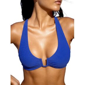 نساء U-Ring Bikini Top Criss-Cross Tie بدون عارية الذروة Ruched Push Up Pated Swimsuit Top in Kuwait